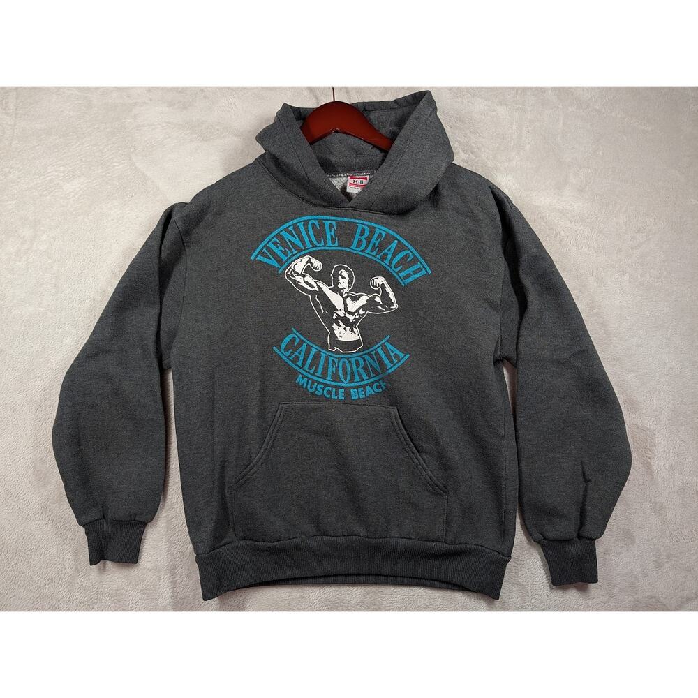 VTG Sweatshirt Hoodie Venice Beach Muscle Beach California Arnold Gray Sz Small